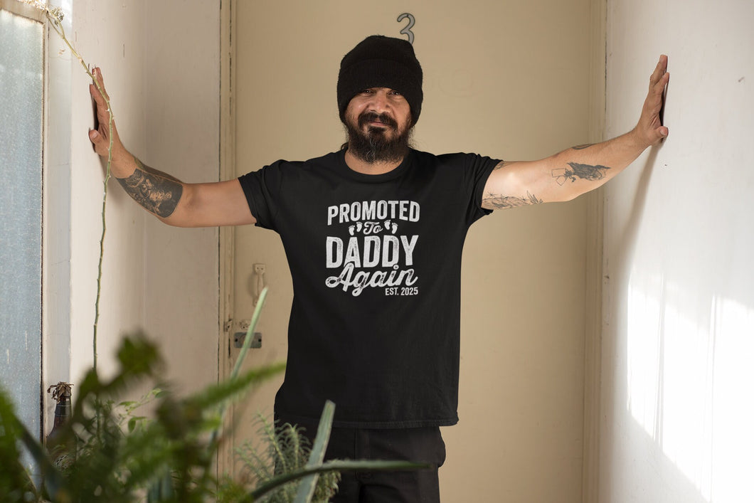 Promoted To Daddy Again Est 2025 Shirt, Future Father Shirt, Soon To Be Dad Shirt, New Dad Shirt