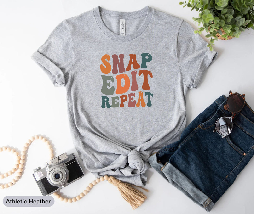 Snap Edit Repeat Shirt, Photographer Shirt, Filmmaker Shirt, Videographer Shirt, Documentary Shirt