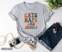 Load image into Gallery viewer, Cats Naps And Snacks Shirt, Cat Lover Gift, Cat Mom Gift, Cool Cat Shirt, Cat Lady Shirt, Nap Queen Shirt
