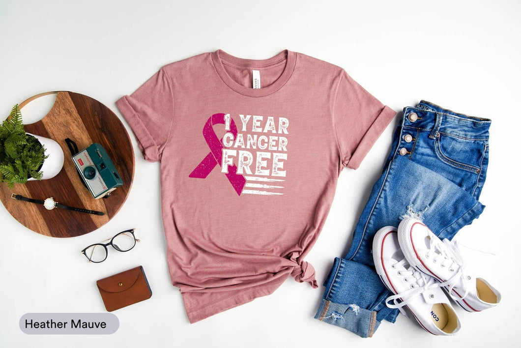 1 Year Cancer Free Shirt, Breast Cancer Survivor Shirt, Breast Cancer Awareness Shirt, Pink Ribbon Shirt