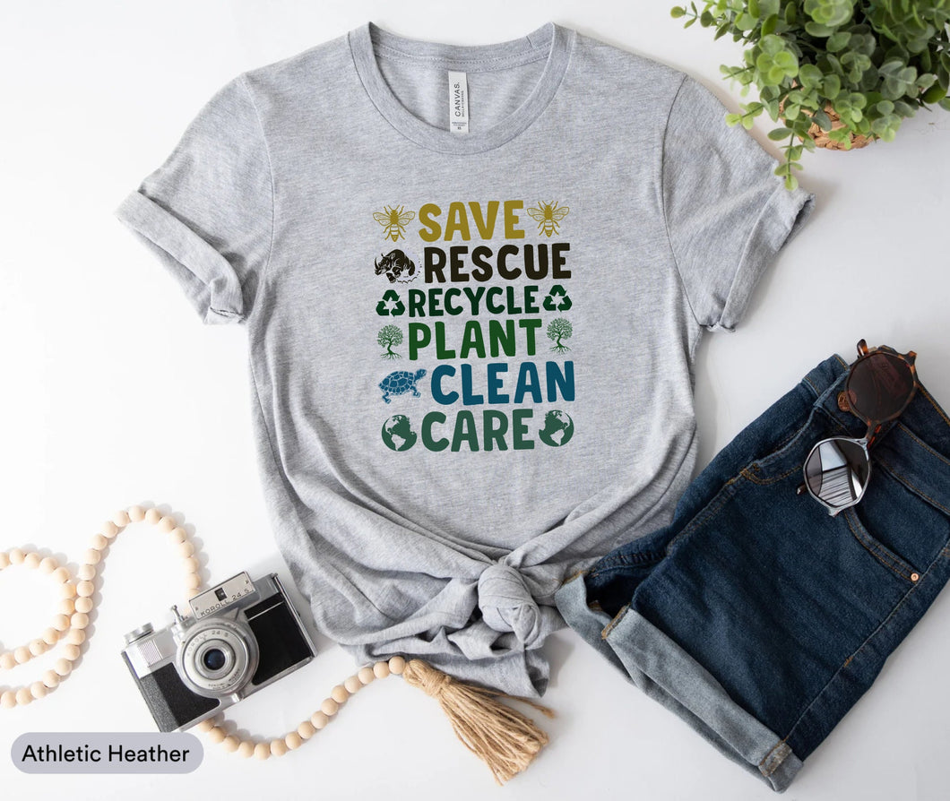 Save Bees Rescue Recycle Plant Clean Care Shirt, Save The Bees Shirt, Bee Lover Shirt