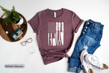 Load image into Gallery viewer, American Flag Knife Shirt, Kitchen Butcher Shirt, Gift For Butcher, Chef&#39;s Knife Shirt
