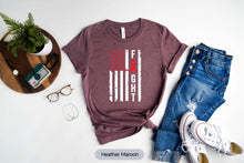 Load image into Gallery viewer, Fight American Flag Shirt, Heart Fight Awareness Shirt, CHD Awareness Shirt, Red Ribbon Shirt
