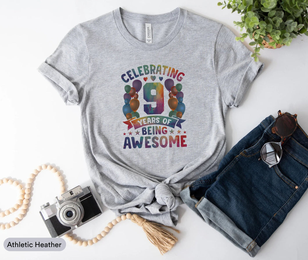 Celebrating 9 Years Of Being Awesome Shirt, 9th Birthday Shirt, Born In 2013 Shirt, 9 Years Old Shirt