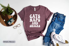 Load image into Gallery viewer, Cats Naps And Snacks Shirt, Cat Lover Gift, Cat Mom Gift, Cool Cat Shirt, Cat Lady Shirt, Nap Queen Shirt
