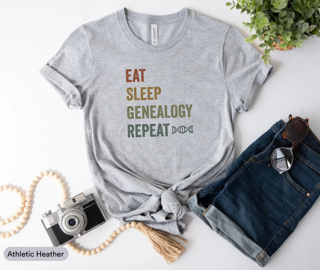 Eat Sleep Genealogy Repeat Shirt, Ancestry Shirt, Historian Shirt, Gene Research Shirt, Genetics Study