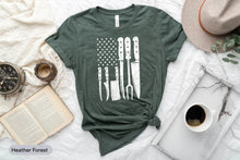 Load image into Gallery viewer, American Flag Knife Shirt, Kitchen Butcher Shirt, Gift For Butcher, Chef&#39;s Knife Shirt
