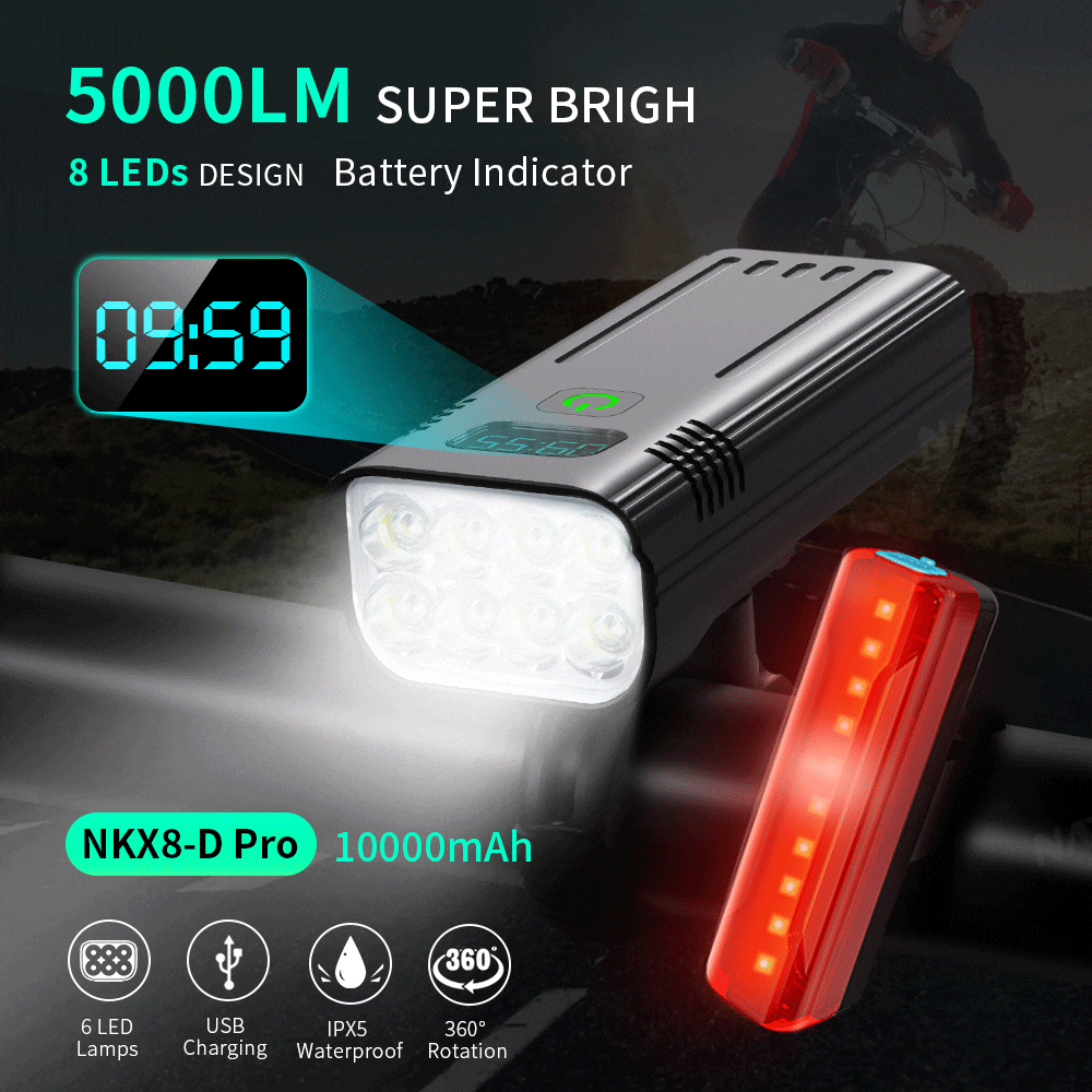 10000mAh 5000LM MTB Bicycle Front Light Bicycle With Tail Light