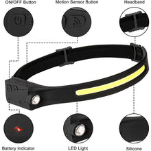 Load image into Gallery viewer, 1200 Lumens 210° Wide Beam LED Head Lamp With Motion Sensor In Black
